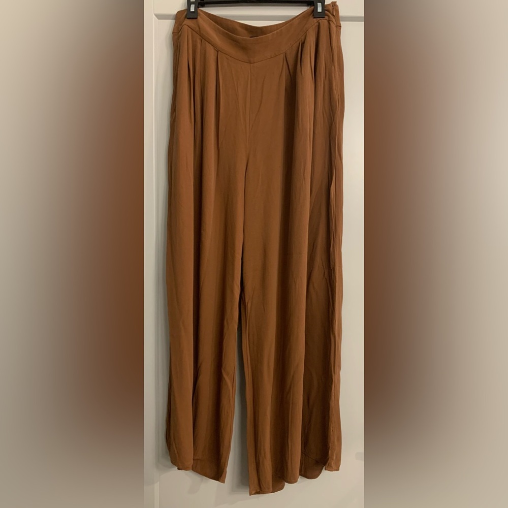 New Eileen Fisher 100% Silk Georgette Crepe Brown/Nutmeg Wide Leg Pant size 10 - Picture 5 of 13